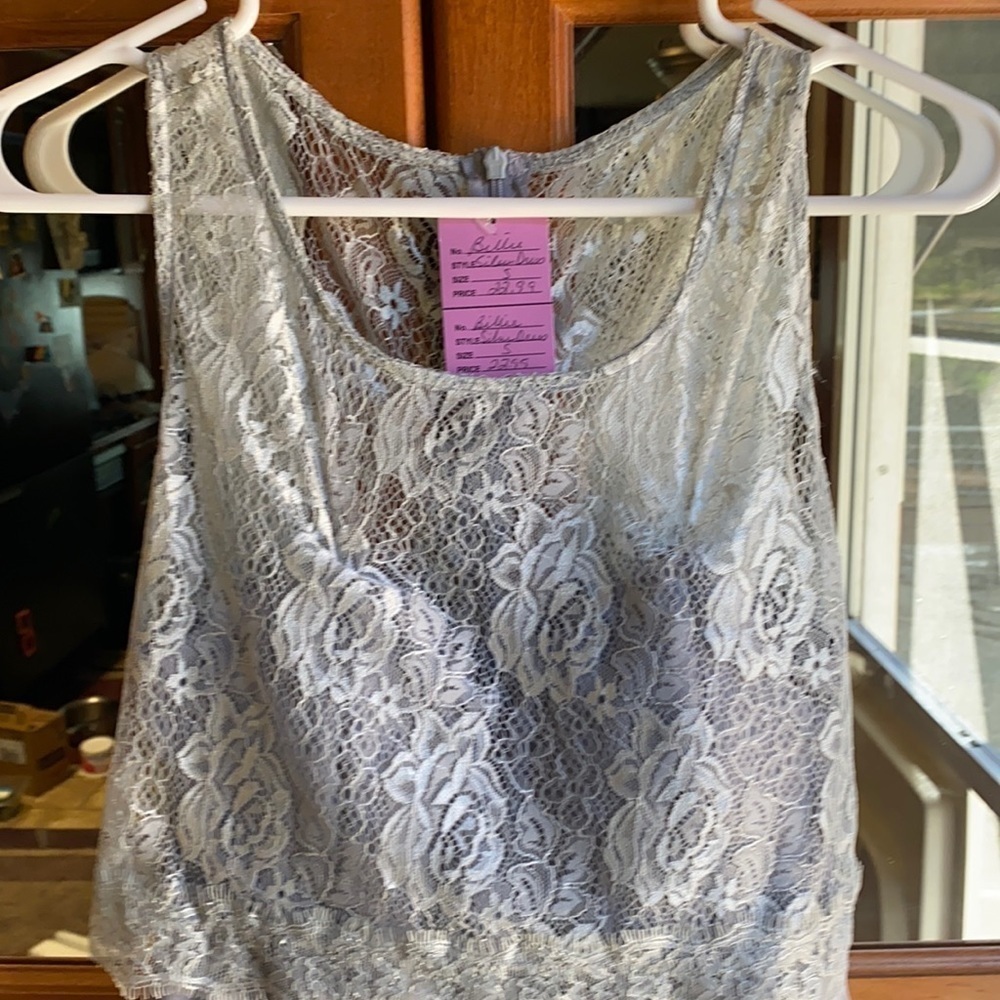 Silver Small Knee Length Dress w/Lace